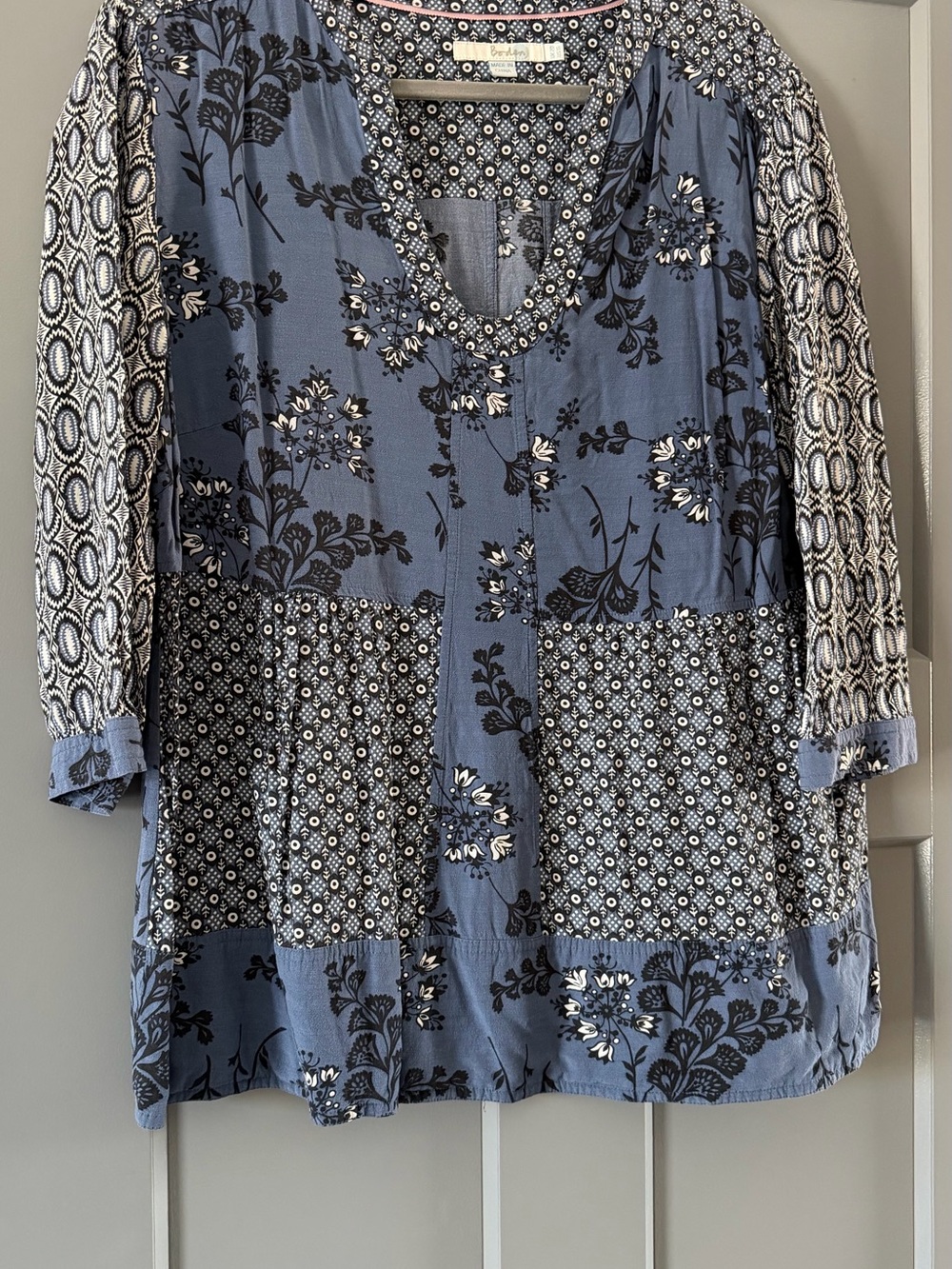 Boden Blue Mixed-Print V-Neck Tunic